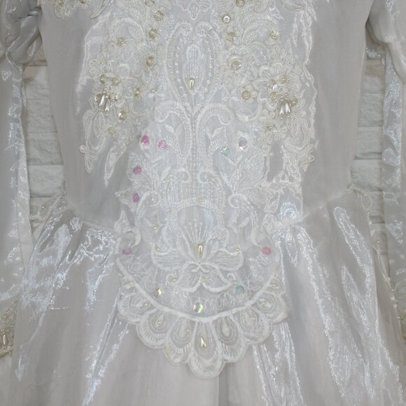 VINTAGE Bridal Gown Petite Wedding Dress Pearls Layers Ruffles White Flowergirl - Picture 3 of 14